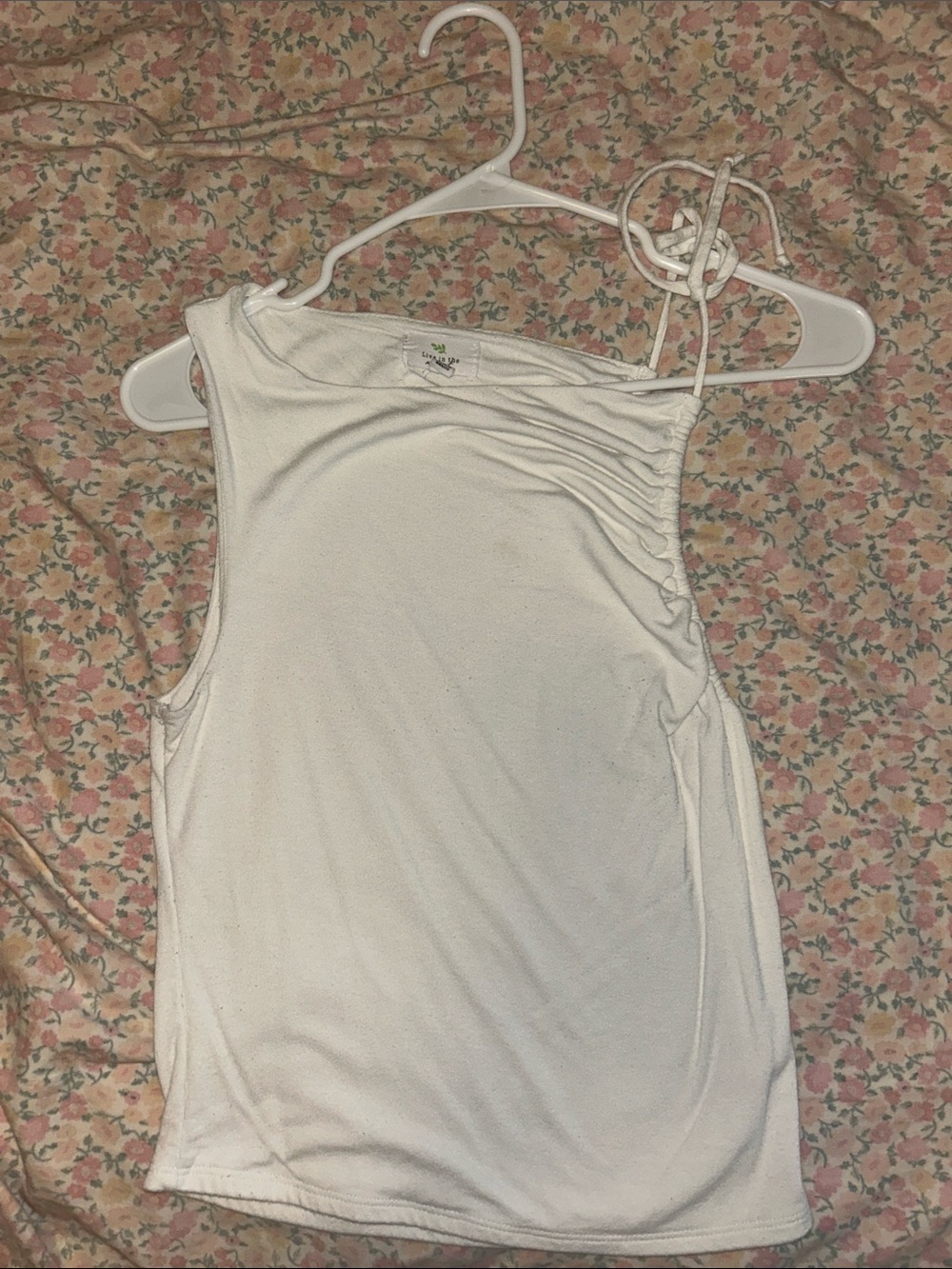 Live in the Moment Women’s White Ruched Halter Tank Top